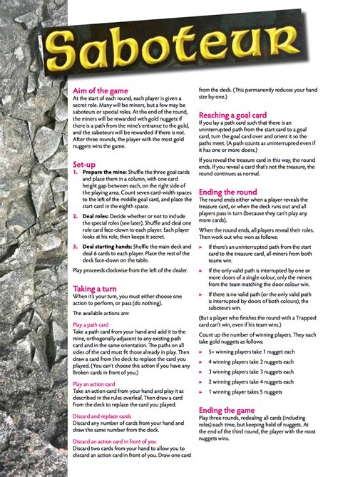 saboteur rules|Official English Rules .